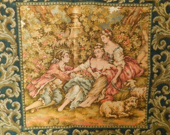 Italian Woven Tapestry - Wall Tapestry with Border - Genuine Woven Tapestry - Hanging Tapestry with 3 Loops - Romantic Scene Tapestry