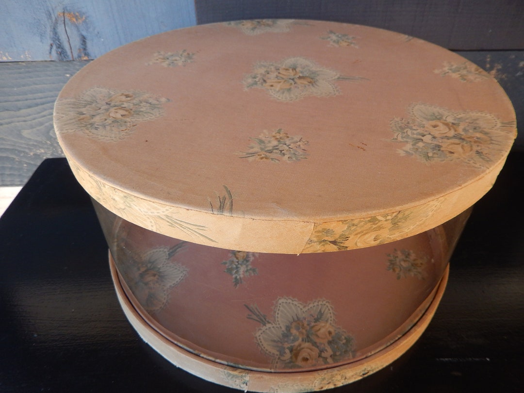 Vintage Hat Box Clear Sided Hat Box Shabby Chic Hat Box Vintage Bandbox