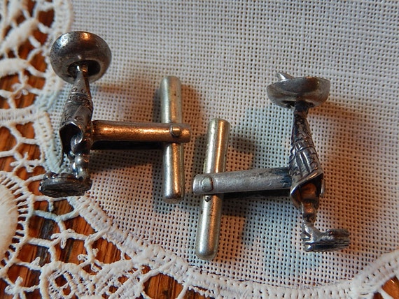 Mexican Silver Cuff Links - Vintage Cufflinks - S… - image 4