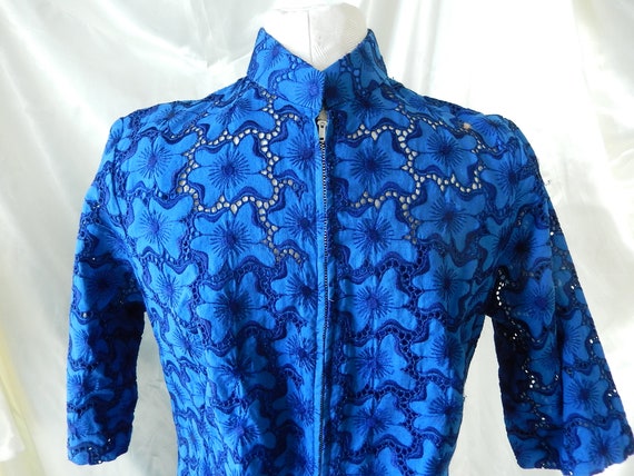 Vintage 1960s Dress - Bright Blue Mod Dress - Lac… - image 8