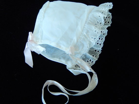 Baby Bonnet Vintage - White Organza Baby Bonnet -… - image 1