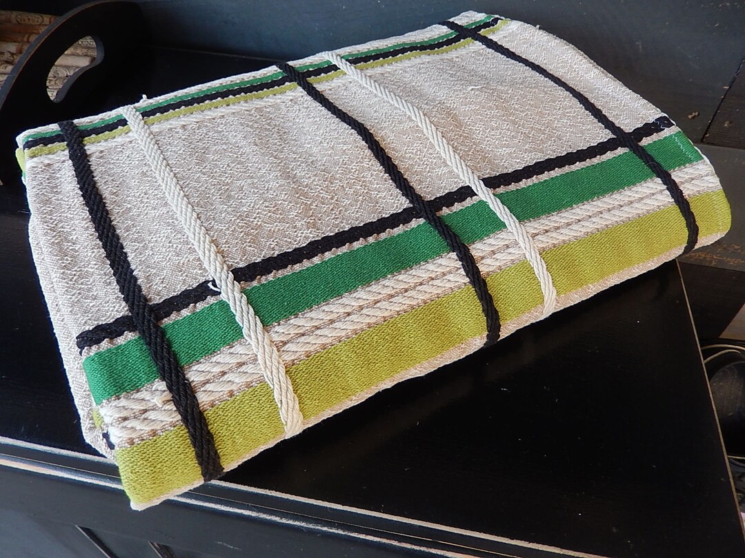 Bates Plaid Bedspread 1950s Green Turquoise Black Tan Cotton Bedspread