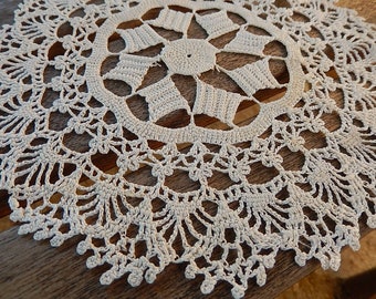 Antique Small Doily - Cotton Crochet Doily - 7 1/2 In Round Antique Cotton Doily - Detailed Off White Cotton Doily - Rare Textile