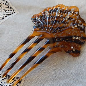Victorian Hair Comb - Vintage Topknot Chignon Fork - Ornate Edwardian Hair Pin - Art Nouveau Faux Tortoiseshell Celluloid Hair Comb