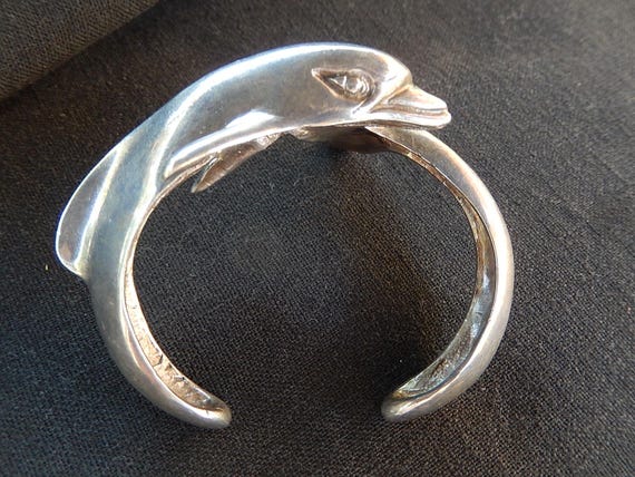 Dolphin Silver Bangle - 925 Silver Cuff - Dolphin… - image 2