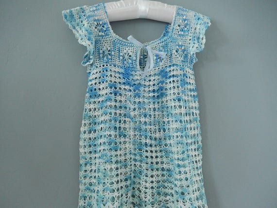 Antique Baby Dress - Blue Crocheted Dress - Toddl… - image 4