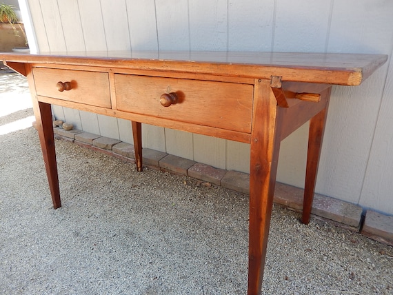 Vintage Barn Wood Table - Reclaimed Wood Table - Handcrafted Table - Antique Farmhouse Table - Dovetail Drawers - Wooden Pegs
