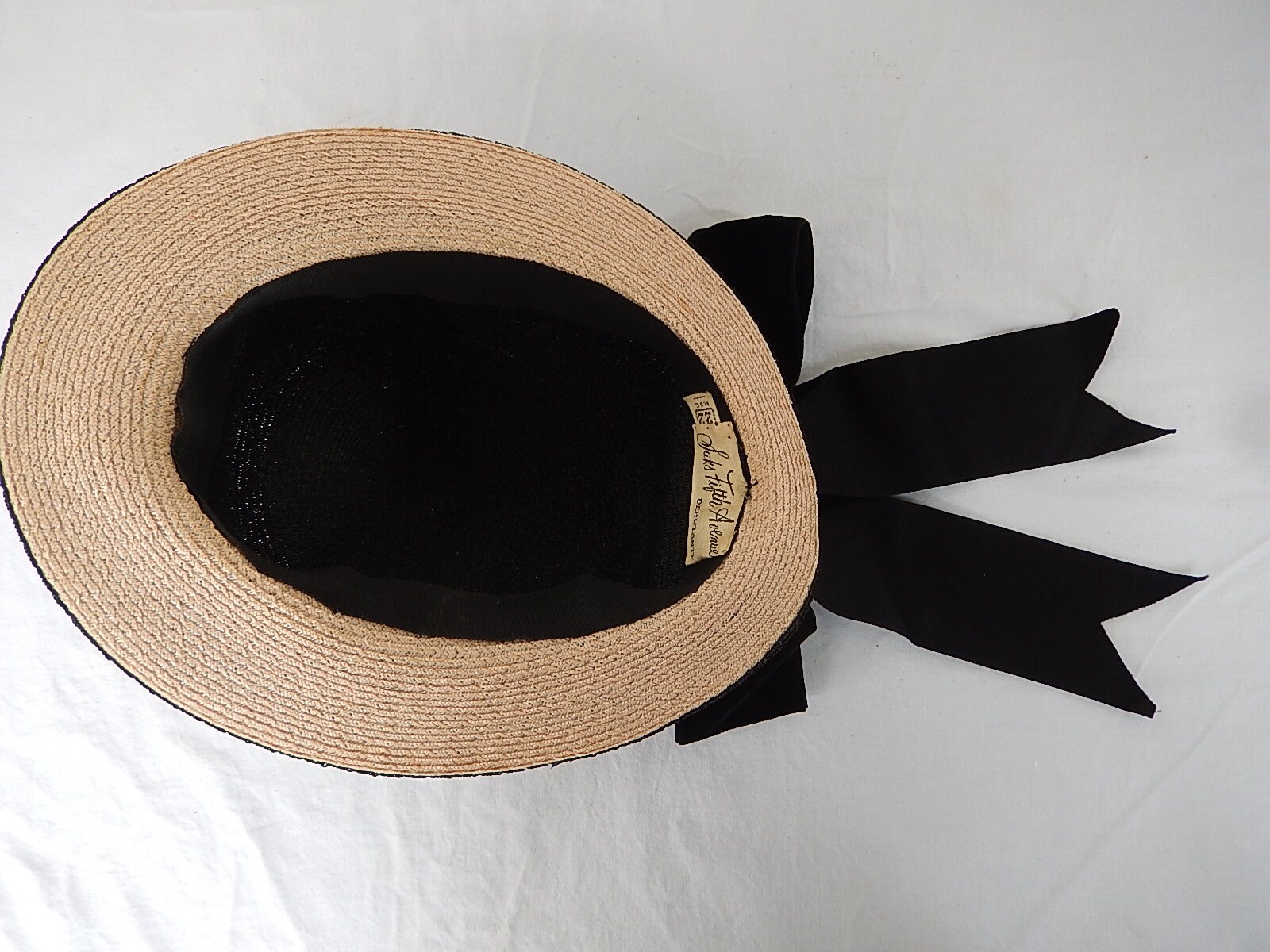 Vintage Black Straw Hat - Saks Fifth Avenue Antique Hat  display picture 2