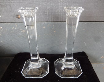 Vintage Mikasa Candlesticks - Pair of 7 Inch Glass Austrian Candlesticks - "Hyde Park" Mikasa Clear Glass Candlesticks - Vintage Crystal