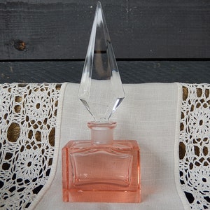 Crystal Perfume Bottle - Vintage Pink Perfume Bottle with Prism Dabber - Vintage Vanity Decor - Peach Crystal Perfume Bottle