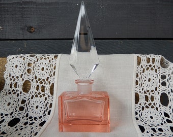 Crystal Perfume Bottle - Vintage Pink Perfume Bottle with Prism Dabber - Vintage Vanity Decor - Peach Crystal Perfume Bottle