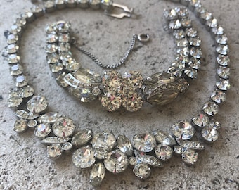 Eisenberg Ice Necklace Bracelet Set - Vintage Designer Jewelry - Clear Crystal Brides Necklace - Parure Set  - Two Piece Set Jewelry