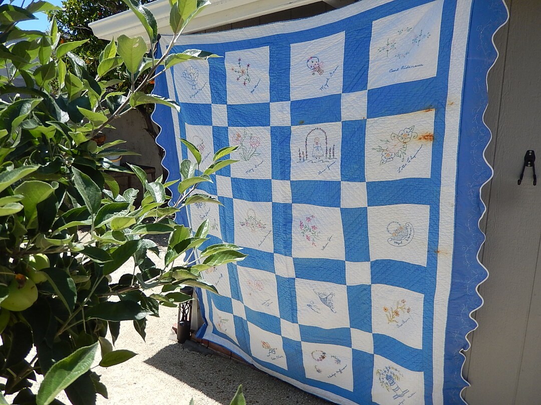 Antique Friendship Quilt 80 X 74 in Blue and White Quilt Etsy