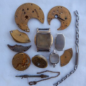 Vintage Watch Parts Assortment- 13 Mixed Steampunk Supplies - For Repair/Repurposing/Jewelry/Collage/Parts/Mixed Media/WP27