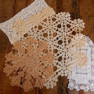 Lot of 4 Crocheted Doilies - Antique Doilies - Hand Crocheted White  Doilies  - Vintage Ecru Doilies - Vintage Linens - Hand Crochet