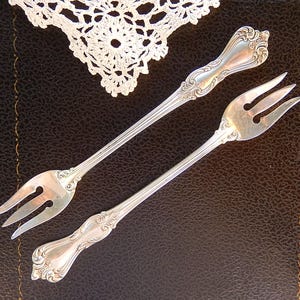 Sterling Cocktail Forks - Sterling Silver Seafood Forks - Pair Vintage English Cocktail Forks - Solid Silver Flatware - Ornate Forks