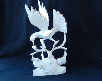 Carved Bird Sculpture - Wood Bird Sculpture - Shabby Chic Sculpture - Painted Bird Carving - Distressed Bird Carving