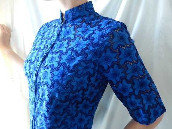 Vintage 1960s Dress - Bright Blue Mod Dress - Lac… - image 1