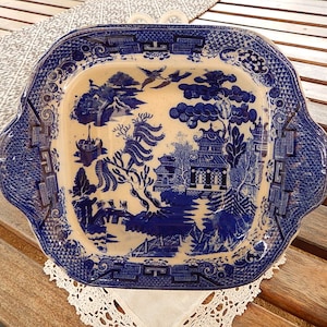 English Transfer Ware Bowl - English Blue Willow Vegetable Bowl - Antique Blue Willow Transfer Ware - Rare Bowl
