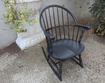 Antique Windsor Rocking Chair - Painted Black Windsor Rocking Chair - Ladies Spindled Back Rocking Chair - Handcrafted Rocking Chair