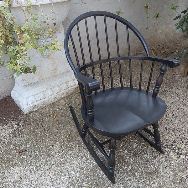 Antique Windsor Rocking Chair - Painted Black Windsor Rocking Chair - Ladies Spindled Back Rocking Chair - Handcrafted Rocking Chair