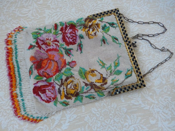 Antique Micro Beaded Purse - Victorian Floral Bead