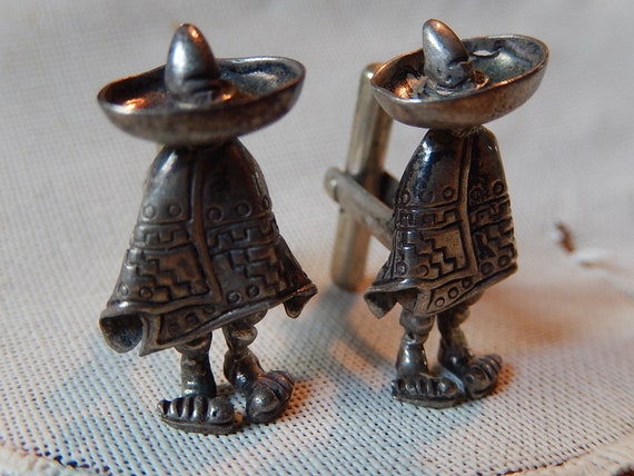 Mexican Silver Cuff Links - Vintage Cufflinks - S… - image 1