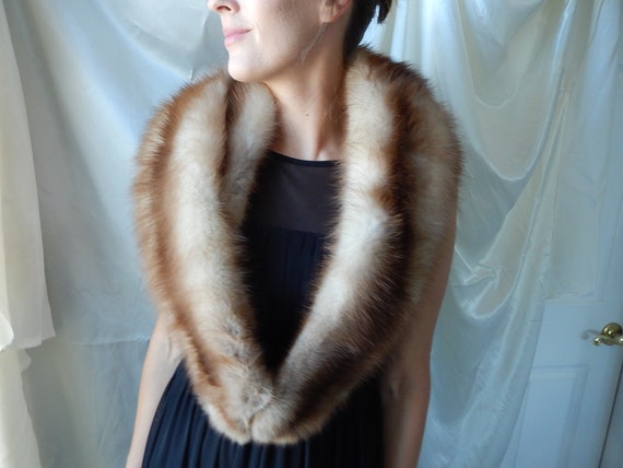 Mink Fur Collar - Vintage Brown Mink Collar - Deta
