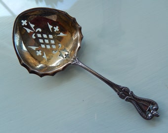 Sterling Silver Slotted Spoon - Art Nouveau Silver Spoon - Small Ornate Silver Slotted Spoon - Silver Condiment Spoon - Victorian Spoon