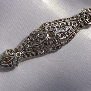 Art Deco Brooch - Silvertone Rhinestone Brooch - Antique Brooch - Signed B Brooch - Long Brooch - Art Deco Broach