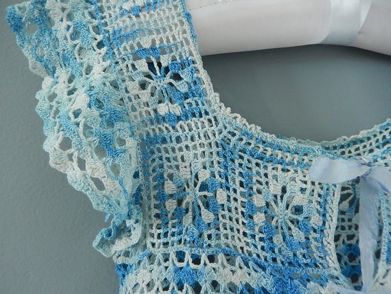 Antique Baby Dress - Blue Crocheted Dress - Toddl… - image 3