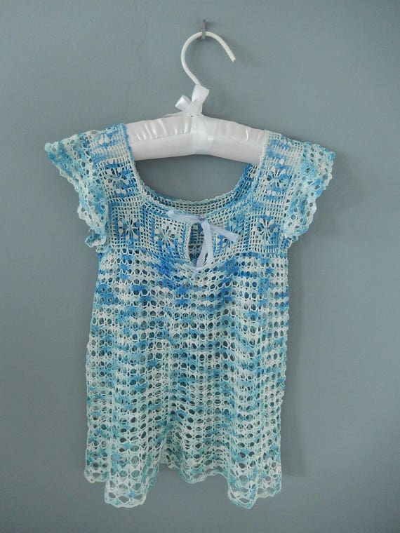 Antique Baby Dress - Blue Crocheted Dress - Toddl… - image 5