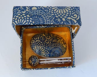 Matching Brooch & Tie Bar - His and Hers Matching Jewelry - Blue Floral Design Brooch and Tie Bar