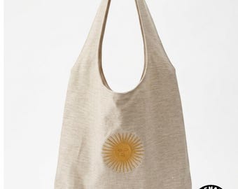 Linen Hobo Bag with embroidered Argentinian Sun