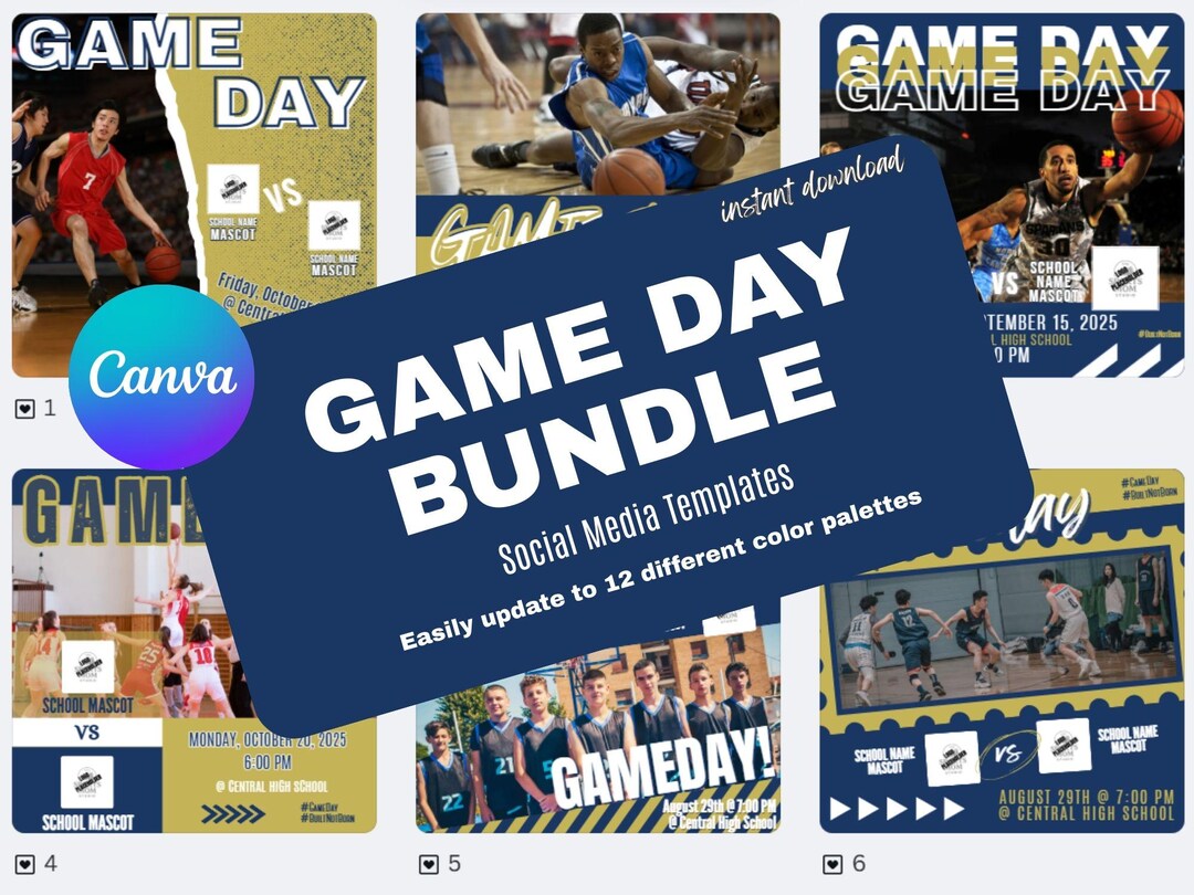 Basketball Game Day Templates | Canva Instagram Post Bundle | Editable ...