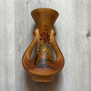 Jarrón de cerámica Vallauris, pequeño, de dos asas, con diseño floral vintage, decoración campestre francesa.