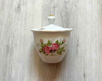 Floral Porcelain Sugar Bowl with Lid, Vintage German Bareuther Bavaria Sugar Pot, Cottagecore Tea Table Decor