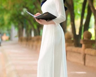 Vietnamese Traditional Ao Dai: White Italian Silk Áo Dài
