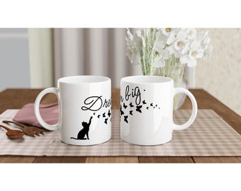 Minimalist Mug 325ml | Aesthetic Coffee Mug Gift | Minimalist Coffee Mug | Cat Dream Big