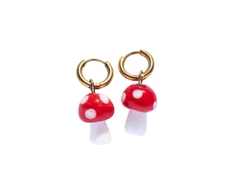 Mushroom Earring Red Silver