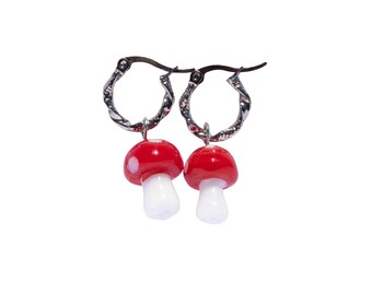 Red Mushroom Earring Hoops