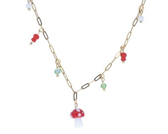 Mushroom Charm Necklace Gold