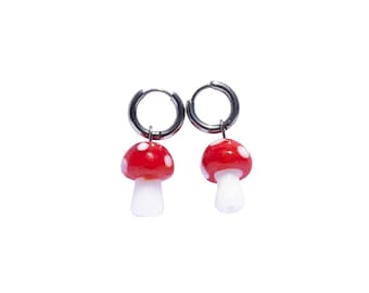 Mushroom Earring Red Silver