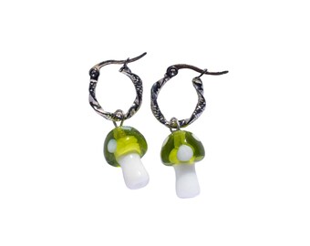 Mushroom Earring Hoops Green
