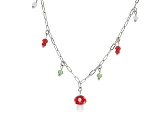 Mushroom Charm Necklace Gold
