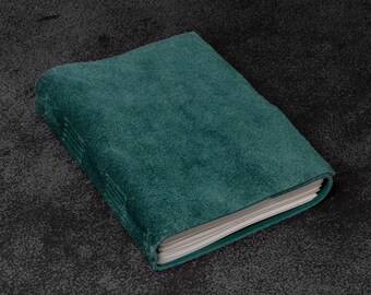 Dark green suede leather sketchbook • A6 pocket size leather hiking journal