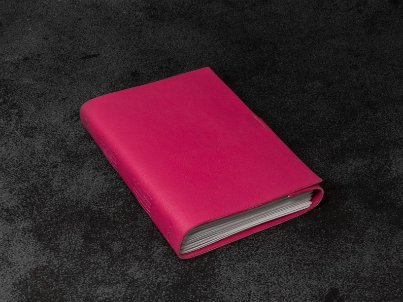 Pink faux leather journal sketchbook, writing journal, cute journal book, pink sketchbook, unique notebook A6 travel journal image 1