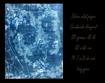 Handmade blueprint Parthenocissus endpapers • cyanotype paper for bookbinding or wall art