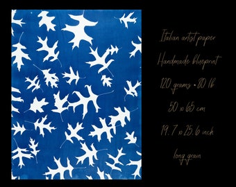 Handmade blueprint oak leaf endpapers • cyanotype paper for bookbinding or wall art