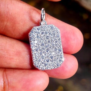 Round Cut Simulated Diamond Dog Tag Pendant 14K White Gold Plated 925 Silver